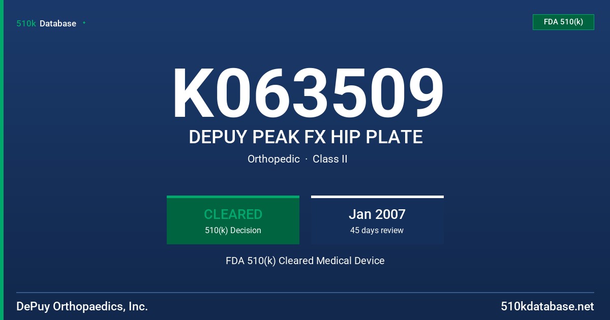 K063509 DEPUY PEAK FX HIP PLATE FDA 510(k) Cleared Medical Device