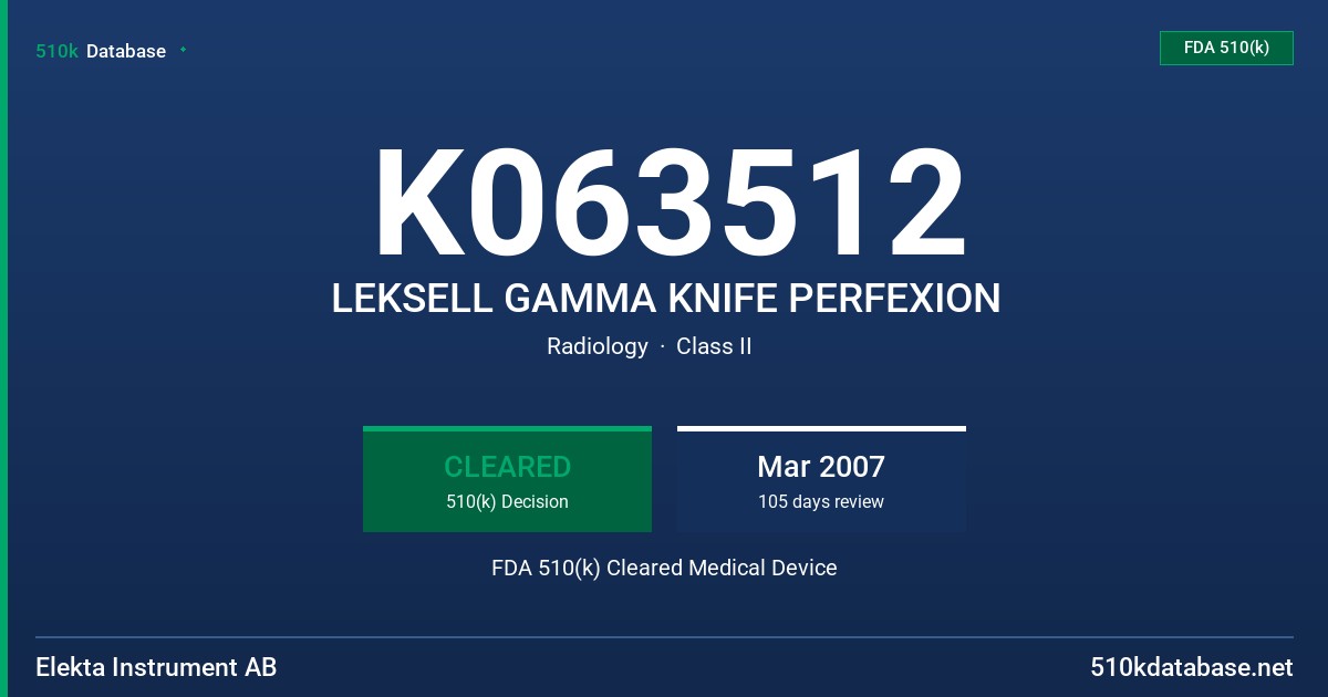 K063512 LEKSELL GAMMA KNIFE PERFEXION FDA 510(k) Cleared Medical Device
