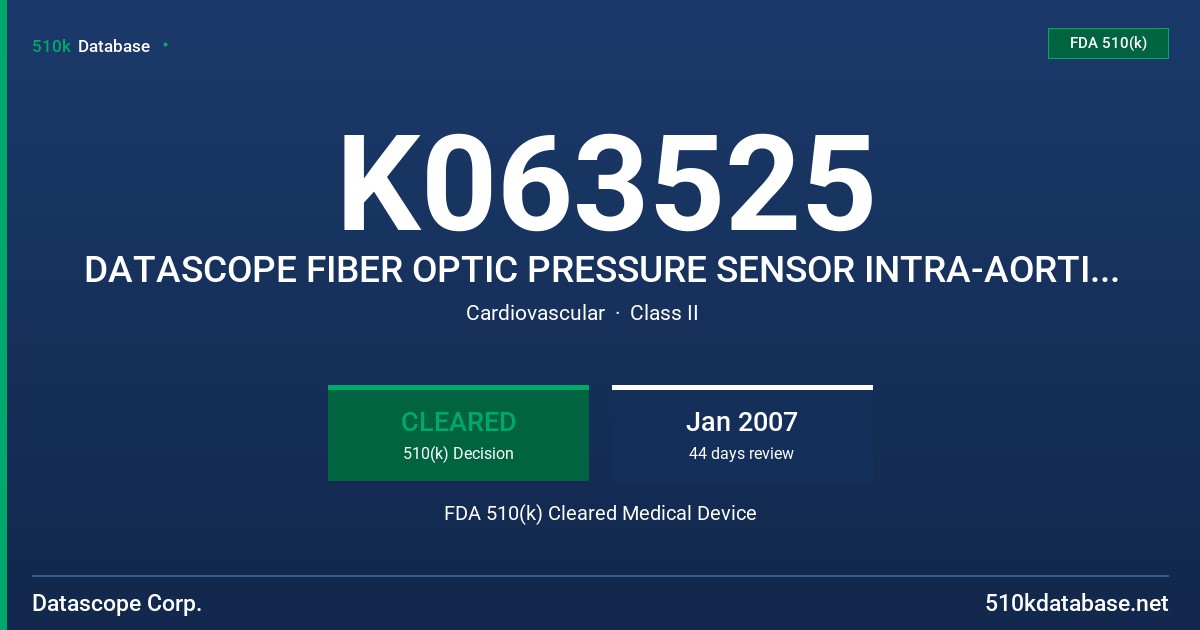 K063525 DATASCOPE FIBER OPTIC PRESSURE SENSOR INTRA-AORTIC BALLOON CATHETER AND CS300 INTRA-AORTIC BALLOON PUMP CONTROL SYSTEM FDA 510(k) Cleared Medical Device