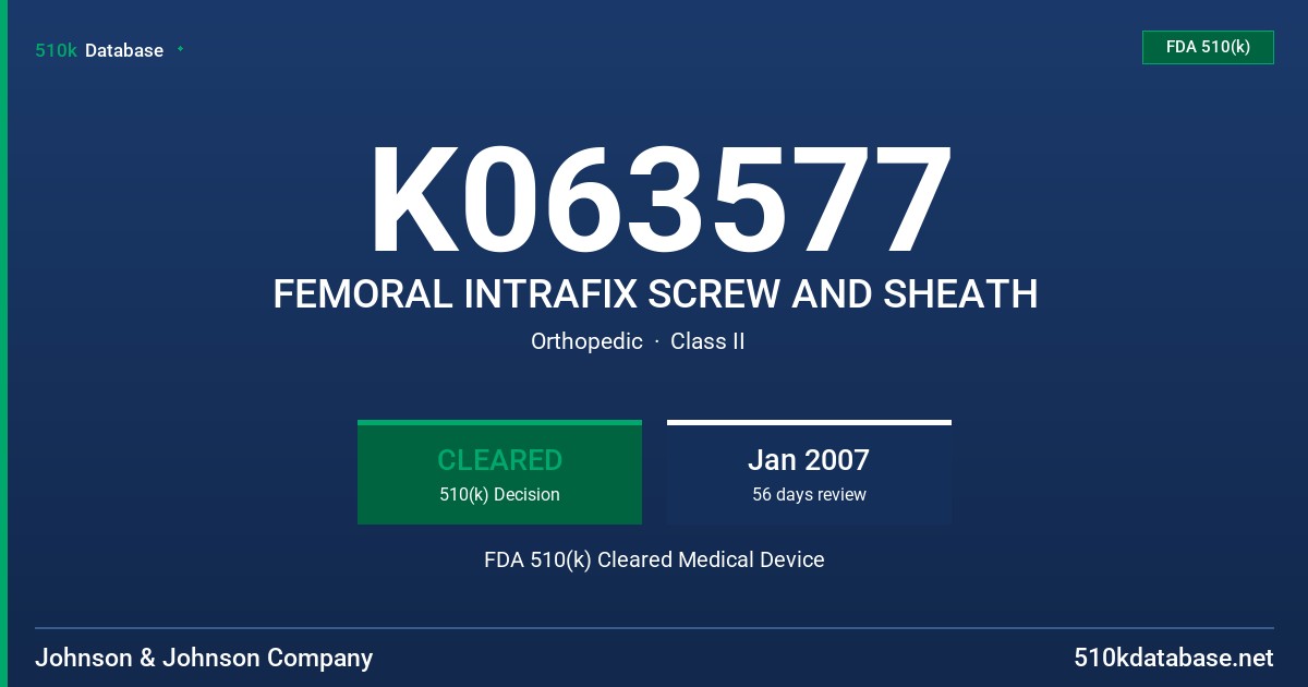 K063577 FEMORAL INTRAFIX SCREW AND SHEATH FDA 510(k) Cleared Medical Device