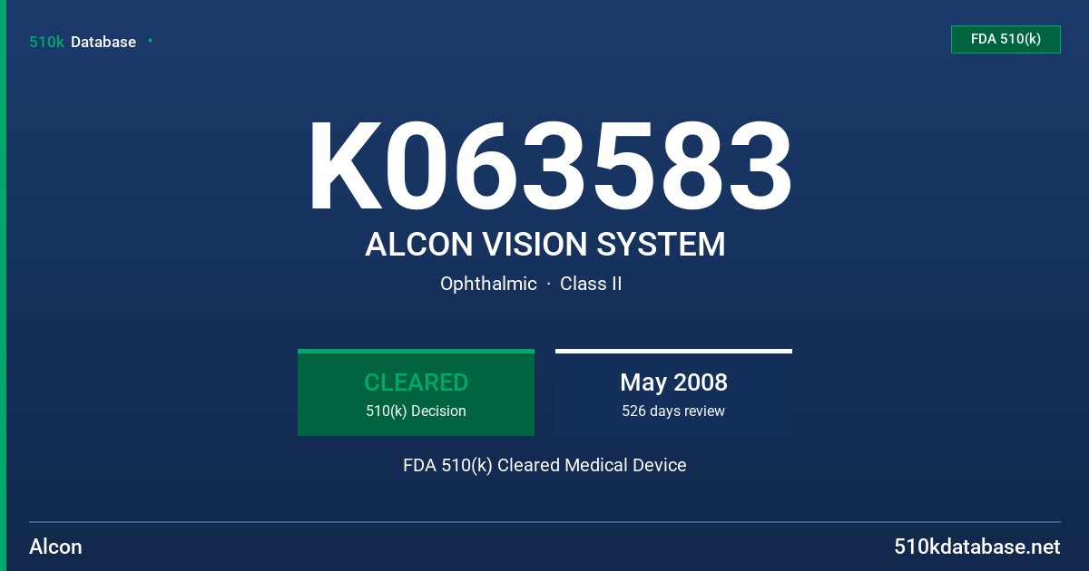 K063583 ALCON VISION SYSTEM FDA 510(k) Cleared Medical Device