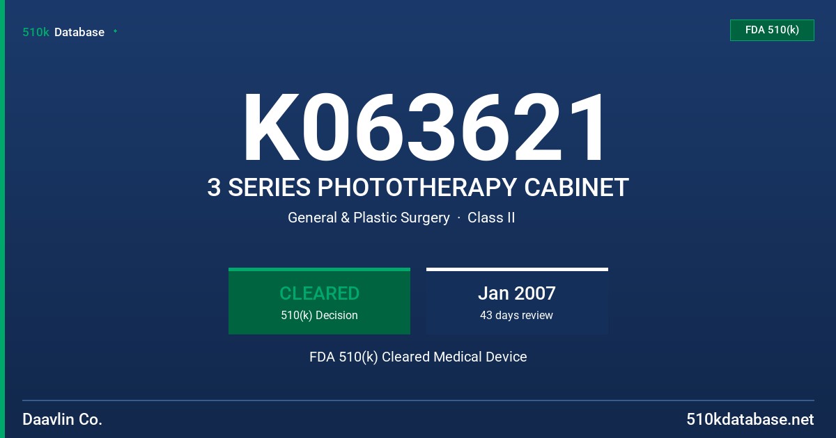 K063621 3 SERIES PHOTOTHERAPY CABINET FDA 510(k) Cleared Medical Device