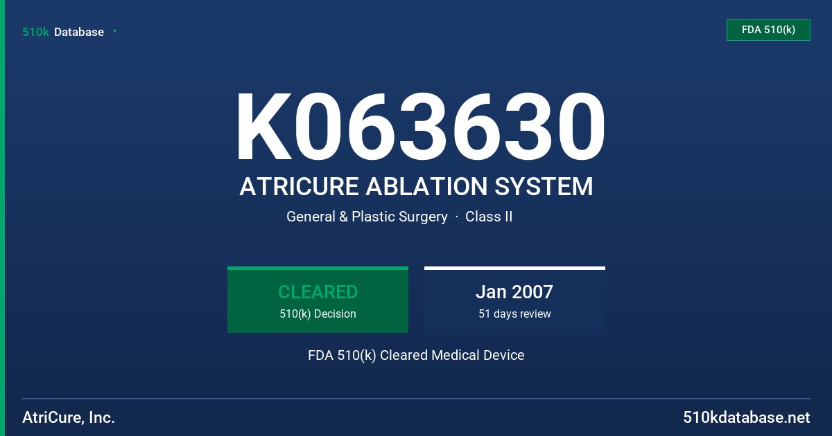 K063630 ATRICURE ABLATION SYSTEM FDA 510(k) Cleared Medical Device
