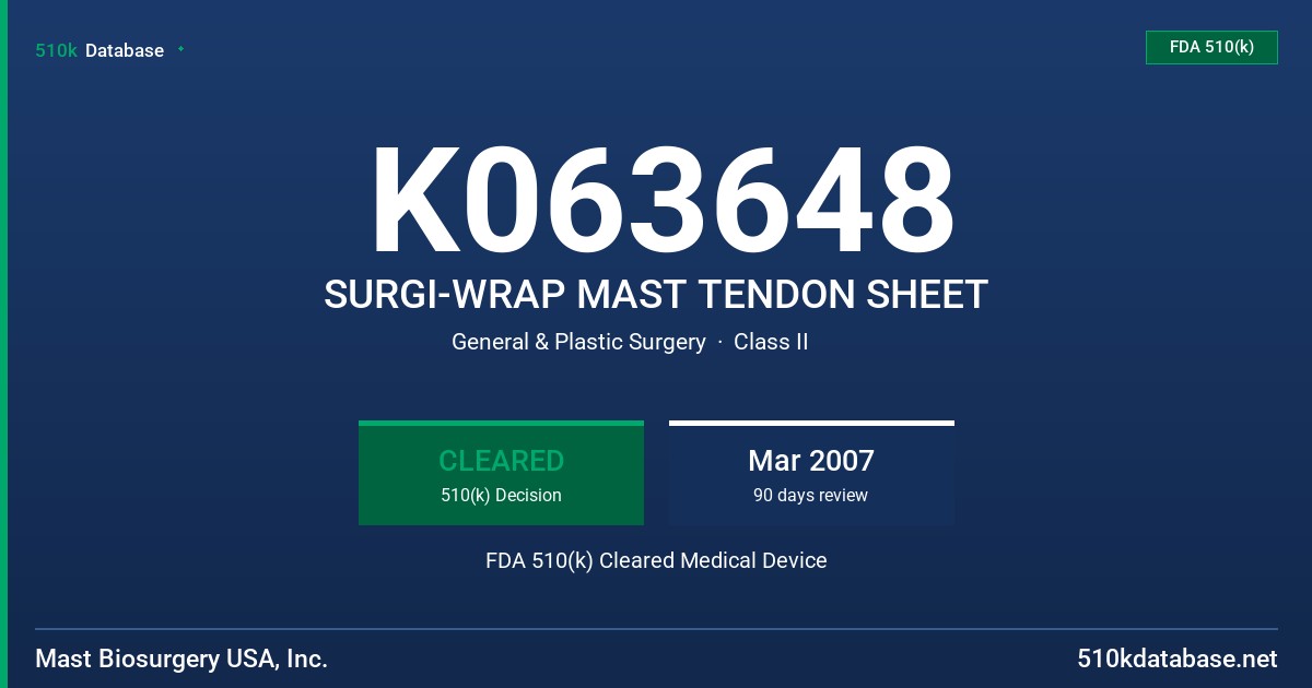 K063648 SURGI-WRAP MAST TENDON SHEET FDA 510(k) Cleared Medical Device