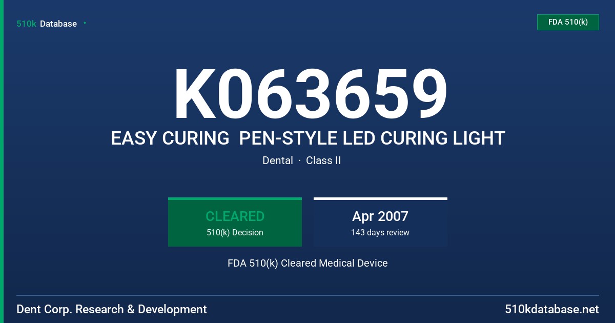 K063659 EASY CURING  PEN-STYLE LED CURING LIGHT FDA 510(k) Cleared Medical Device