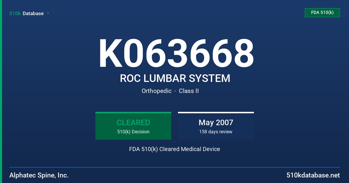 K063668 ROC LUMBAR SYSTEM FDA 510(k) Cleared Medical Device