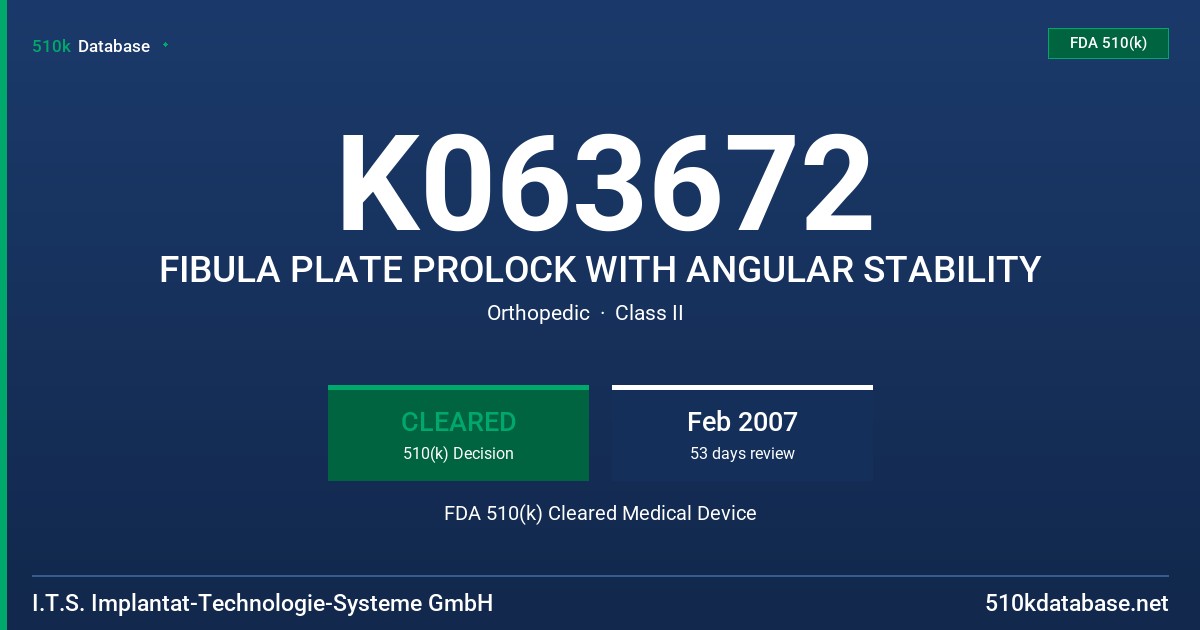 K063672 FIBULA PLATE PROLOCK WITH ANGULAR STABILITY FDA 510(k) Cleared Medical Device