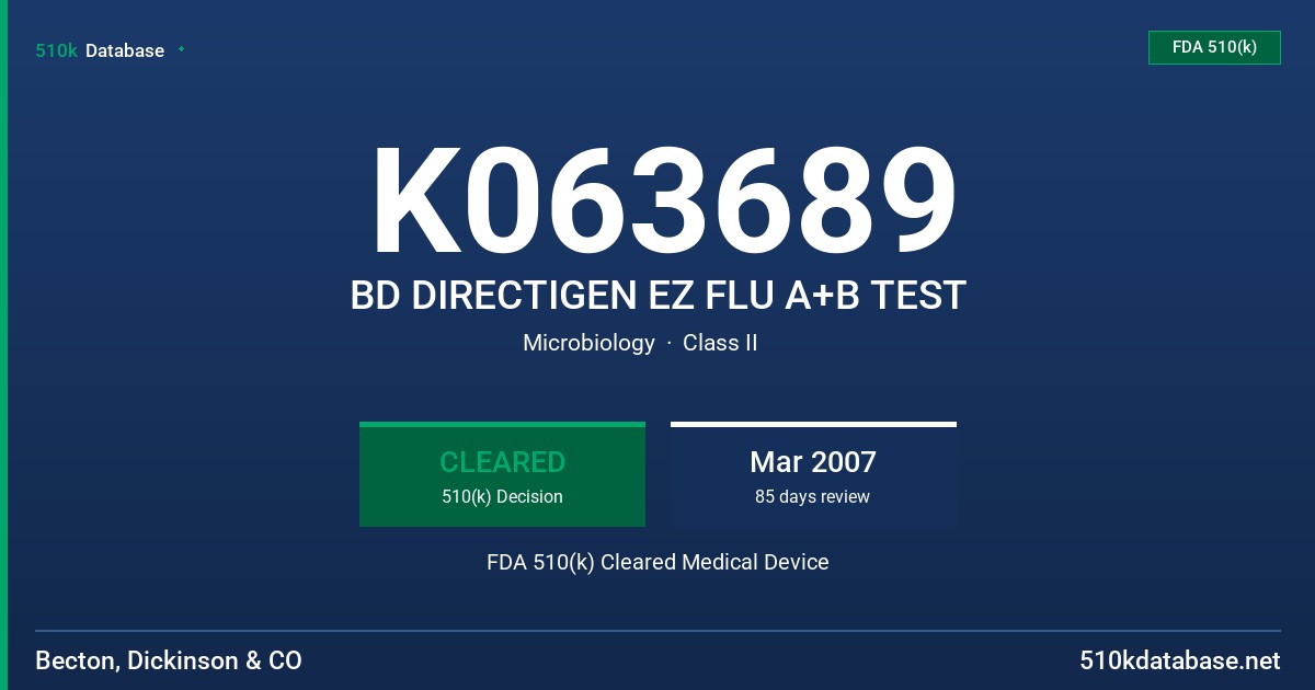 K063689 BD DIRECTIGEN EZ FLU A+B TEST FDA 510(k) Cleared Medical Device