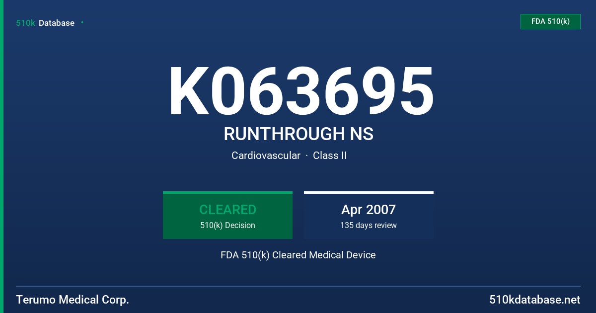 K063695 RUNTHROUGH NS FDA 510(k) Cleared Medical Device