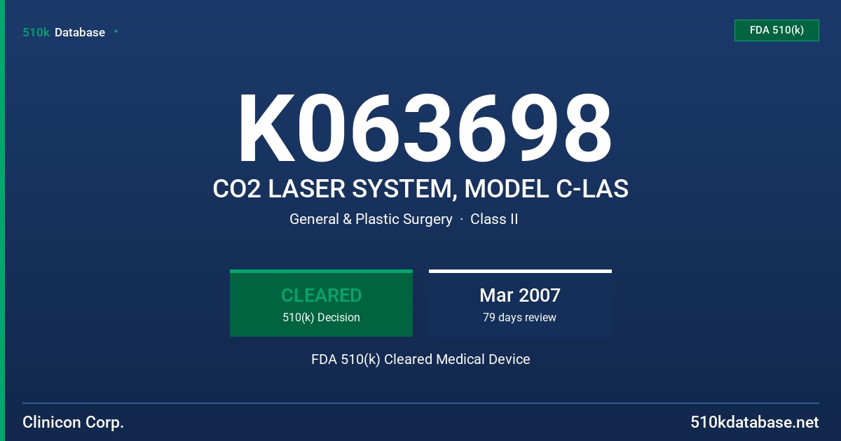 K063698 CO2 LASER SYSTEM, MODEL C-LAS FDA 510(k) Cleared Medical Device