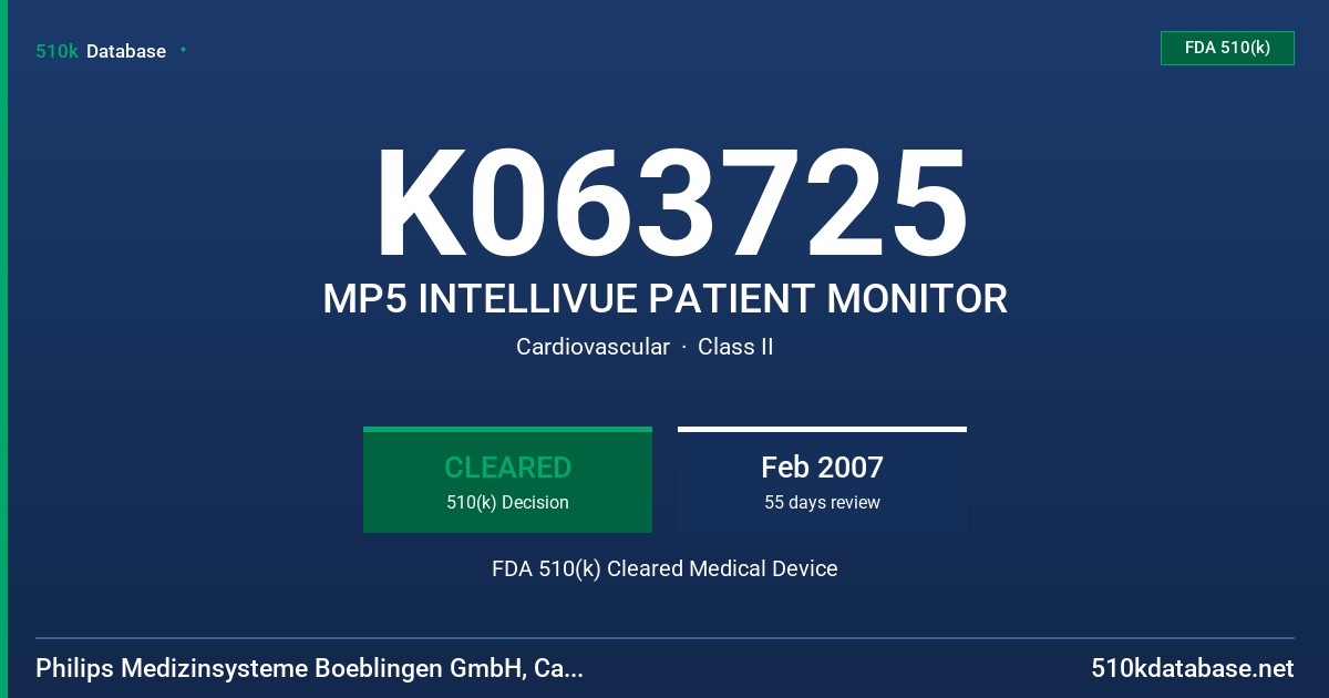 K063725 MP5 INTELLIVUE PATIENT MONITOR FDA 510(k) Cleared Medical Device