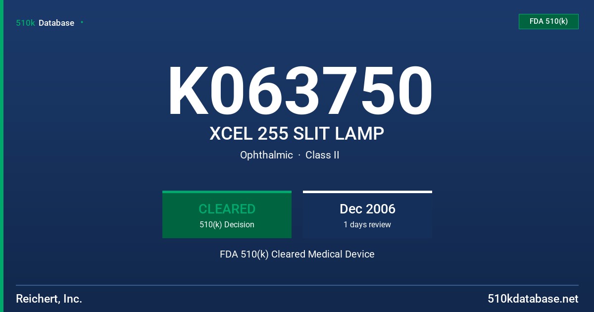 K063750 XCEL 255 SLIT LAMP FDA 510(k) Cleared Medical Device