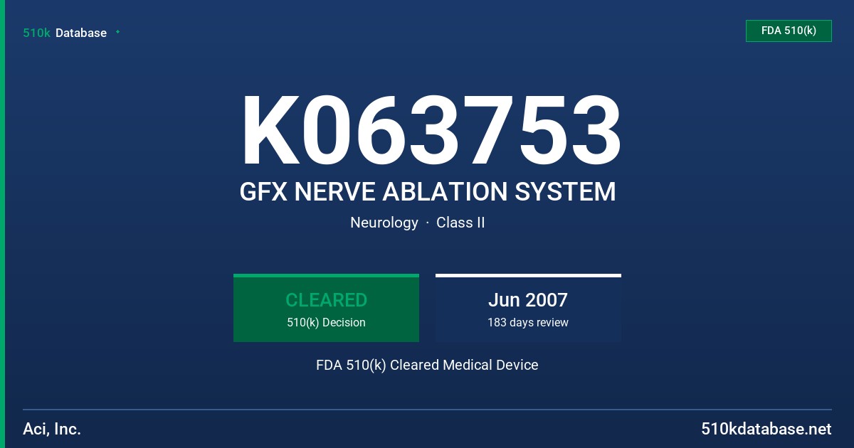 K063753 GFX NERVE ABLATION SYSTEM FDA 510(k) Cleared Medical Device