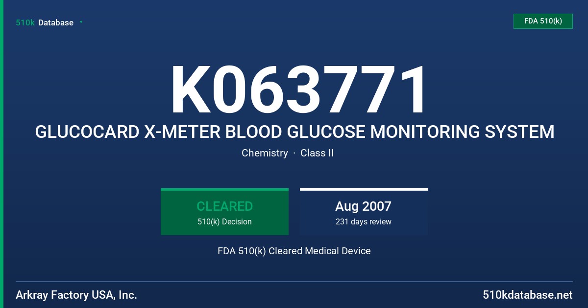 K063771 GLUCOCARD X-METER BLOOD GLUCOSE MONITORING SYSTEM FDA 510(k) Cleared Medical Device