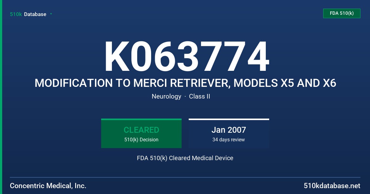 K063774 MODIFICATION TO MERCI RETRIEVER, MODELS X5 AND X6 FDA 510(k) Cleared Medical Device