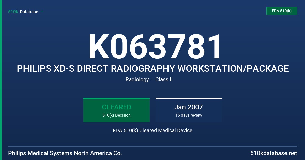 K063781 PHILIPS XD-S DIRECT RADIOGRAPHY WORKSTATION/PACKAGE FDA 510(k) Cleared Medical Device