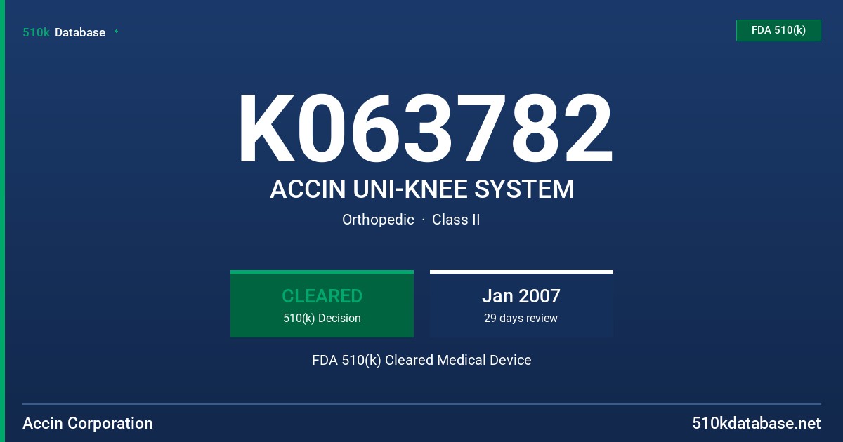 K063782 ACCIN UNI-KNEE SYSTEM FDA 510(k) Cleared Medical Device