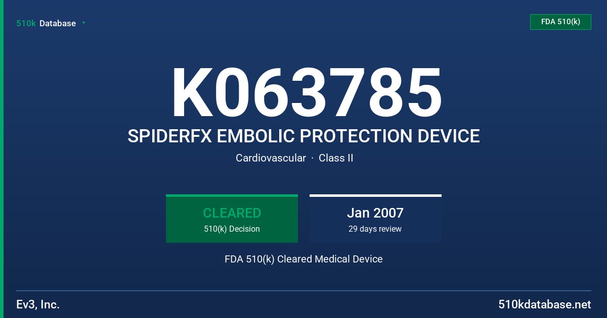 K063785 SPIDERFX EMBOLIC PROTECTION DEVICE FDA 510(k) Cleared Medical Device