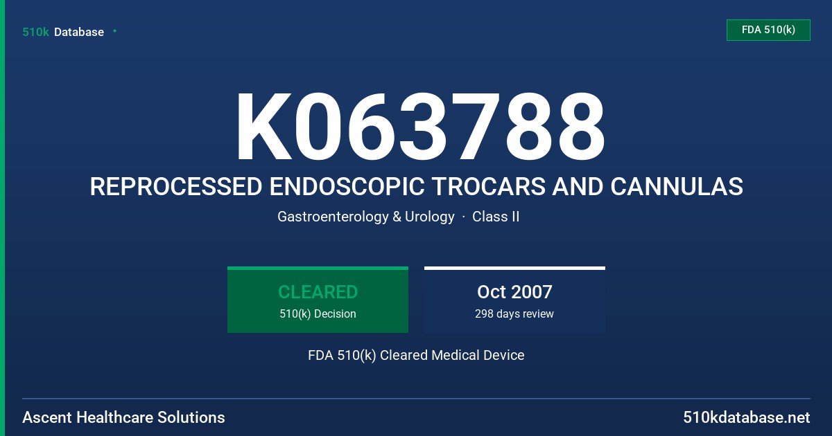 K063788 REPROCESSED ENDOSCOPIC TROCARS AND CANNULAS FDA 510(k) Cleared Medical Device