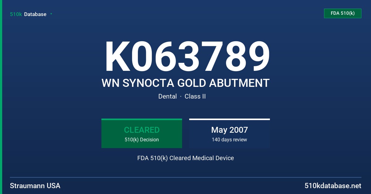 K063789 WN SYNOCTA GOLD ABUTMENT FDA 510(k) Cleared Medical Device