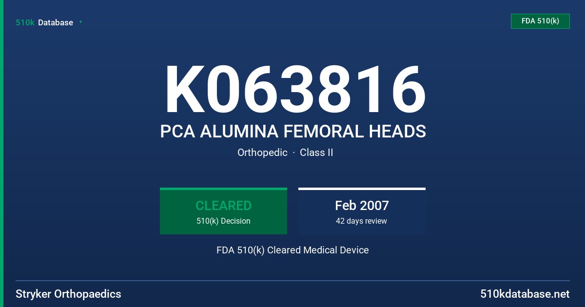 K063816 PCA ALUMINA FEMORAL HEADS FDA 510(k) Cleared Medical Device