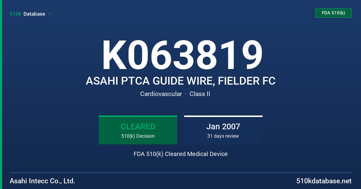 K063819 ASAHI PTCA GUIDE WIRE, FIELDER FC FDA 510(k) Cleared Medical Device