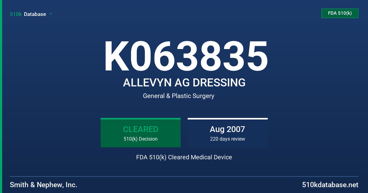 K063835 ALLEVYN AG DRESSING FDA 510(k) Cleared Medical Device