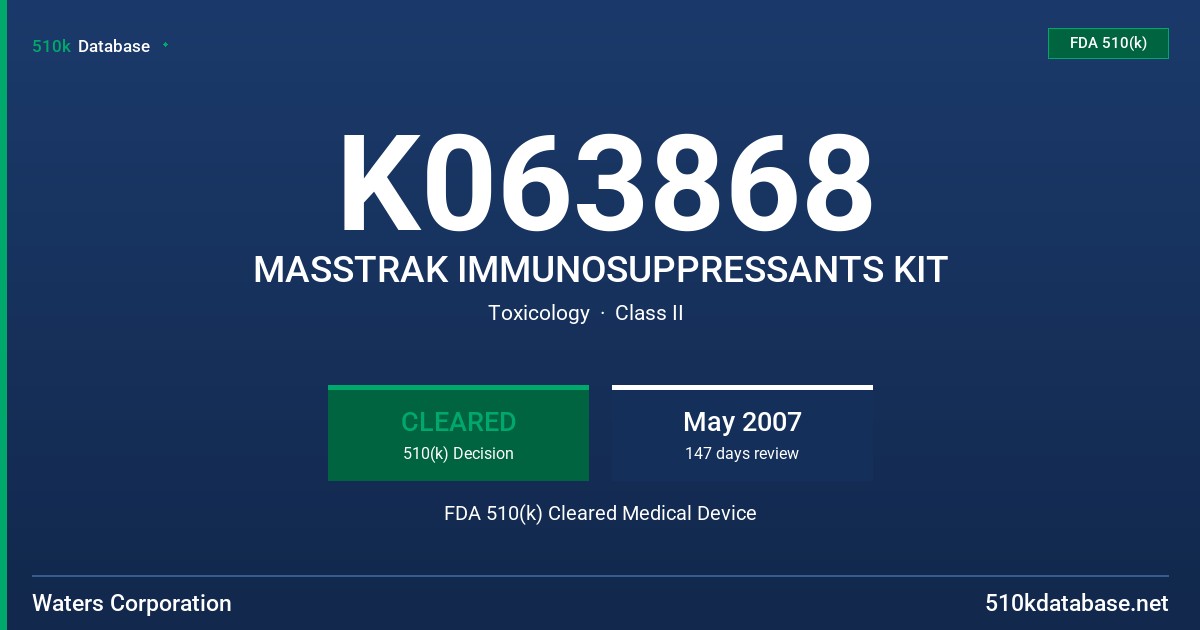 K063868 MASSTRAK IMMUNOSUPPRESSANTS KIT FDA 510(k) Cleared Medical Device