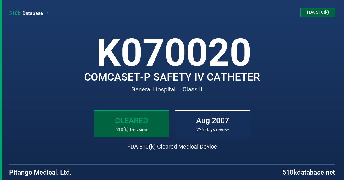 K070020 COMCASET-P SAFETY IV CATHETER FDA 510(k) Cleared Medical Device