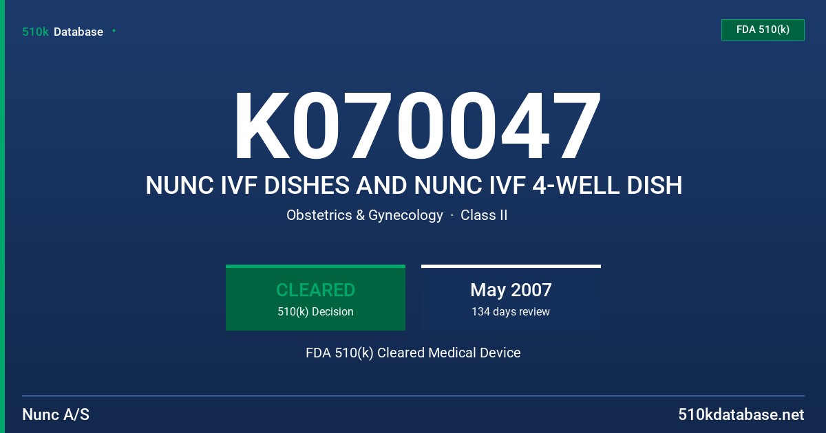 K070047 NUNC IVF DISHES AND NUNC IVF 4-WELL DISH FDA 510(k) Cleared Medical Device