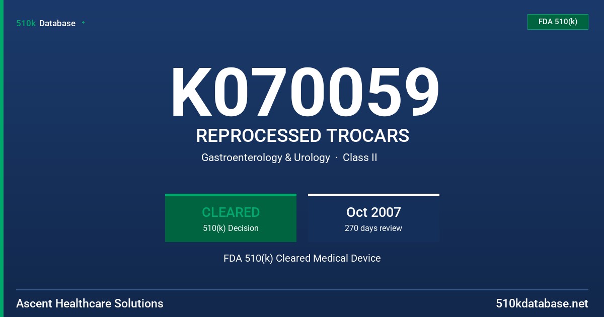 K070059 REPROCESSED TROCARS FDA 510(k) Cleared Medical Device