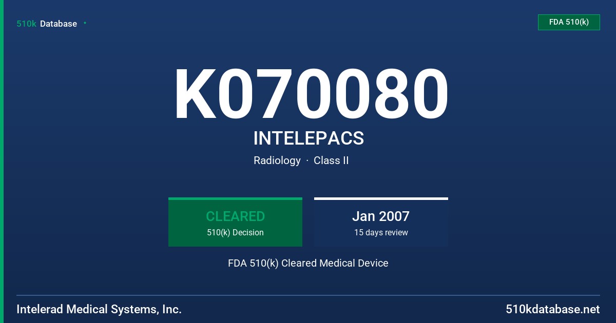 K070080 INTELEPACS FDA 510(k) Cleared Medical Device