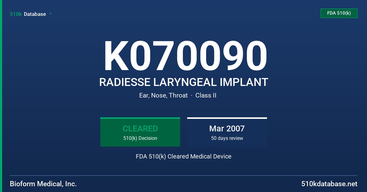 K070090 RADIESSE LARYNGEAL IMPLANT FDA 510(k) Cleared Medical Device