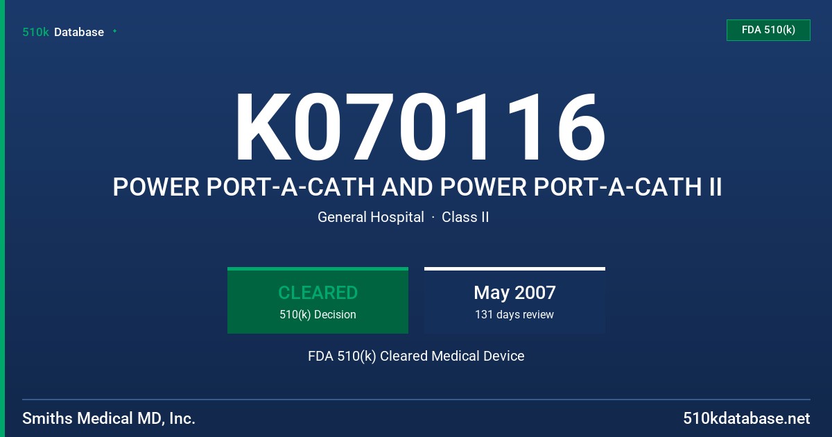 K070116 POWER PORT-A-CATH AND POWER PORT-A-CATH II FDA 510(k) Cleared Medical Device