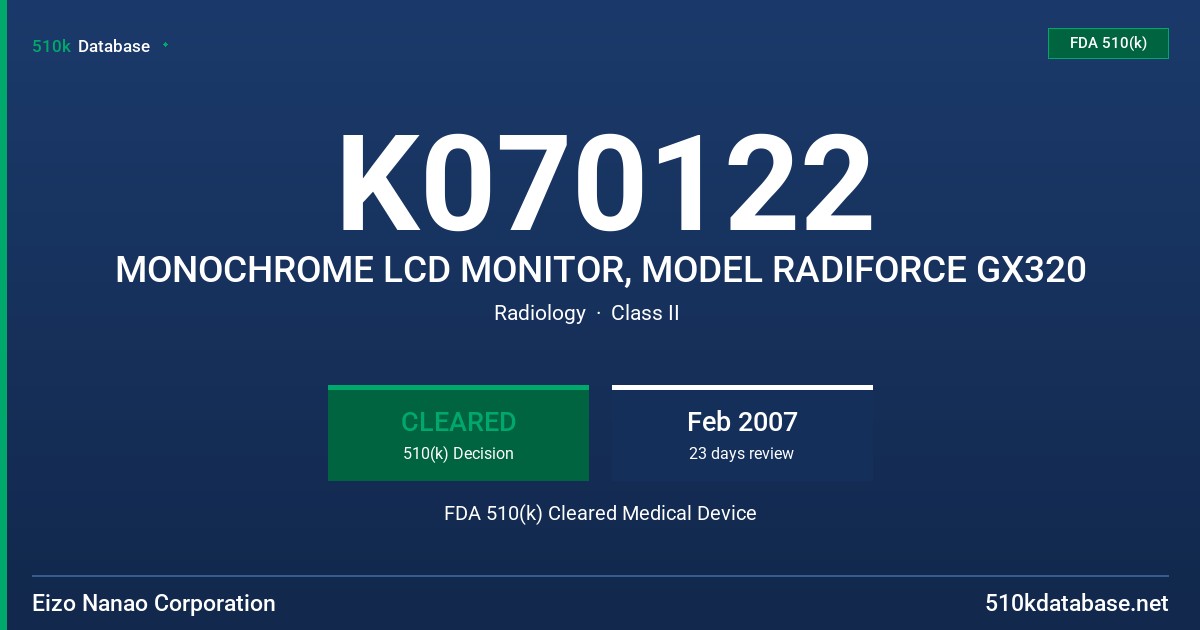 K070122 MONOCHROME LCD MONITOR, MODEL RADIFORCE GX320 FDA 510(k) Cleared Medical Device