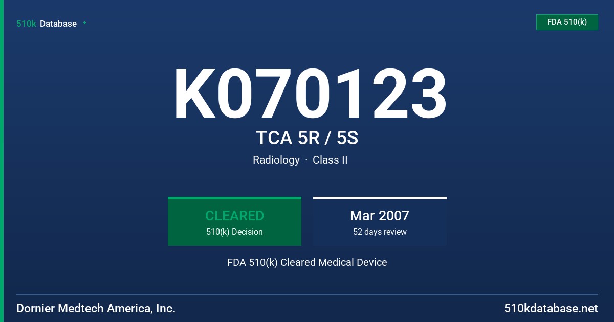 K070123 TCA 5R / 5S FDA 510(k) Cleared Medical Device