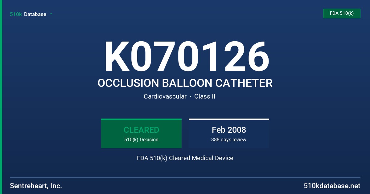 K070126 OCCLUSION BALLOON CATHETER FDA 510(k) Cleared Medical Device
