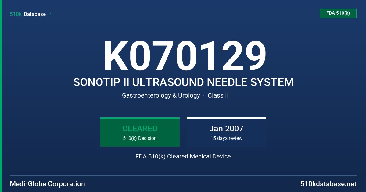 K070129 SONOTIP II ULTRASOUND NEEDLE SYSTEM FDA 510(k) Cleared Medical Device