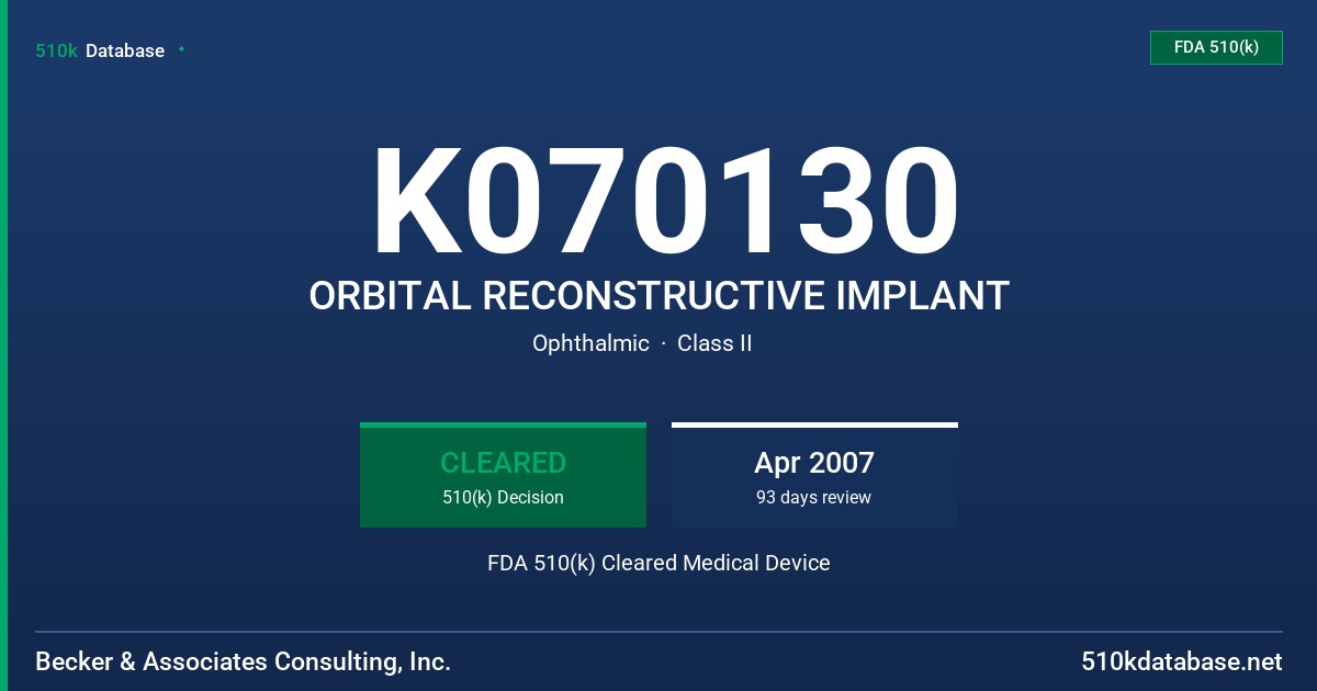 K070130 ORBITAL RECONSTRUCTIVE IMPLANT FDA 510(k) Cleared Medical Device