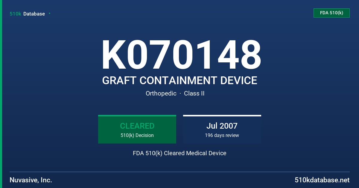 K070148 GRAFT CONTAINMENT DEVICE FDA 510(k) Cleared Medical Device