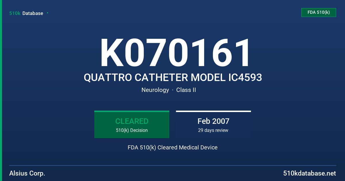 K070161 QUATTRO CATHETER MODEL IC4593 FDA 510(k) Cleared Medical Device