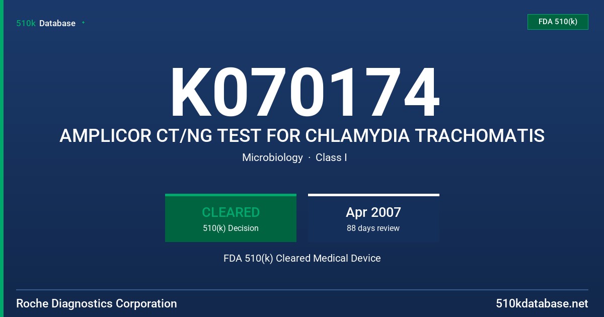 K070174 AMPLICOR CT/NG TEST FOR CHLAMYDIA TRACHOMATIS FDA 510(k) Cleared Medical Device