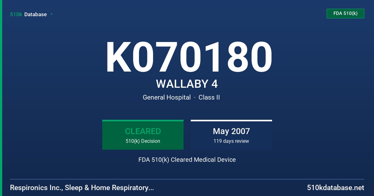 K070180 WALLABY 4 FDA 510(k) Cleared Medical Device