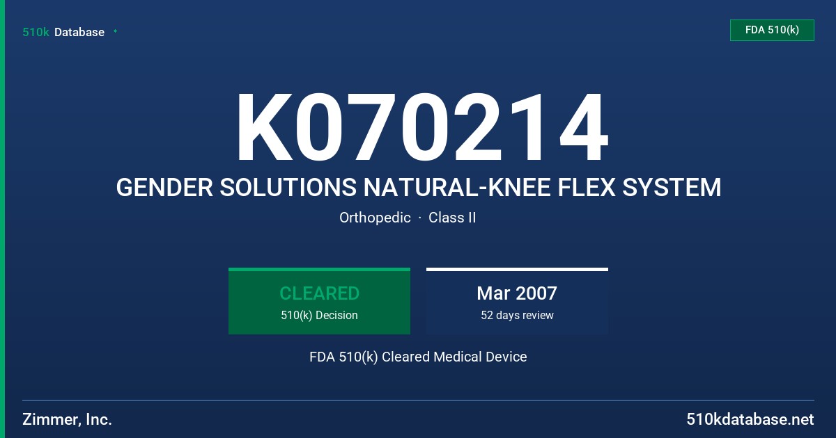 K070214 GENDER SOLUTIONS NATURAL-KNEE FLEX SYSTEM FDA 510(k) Cleared Medical Device