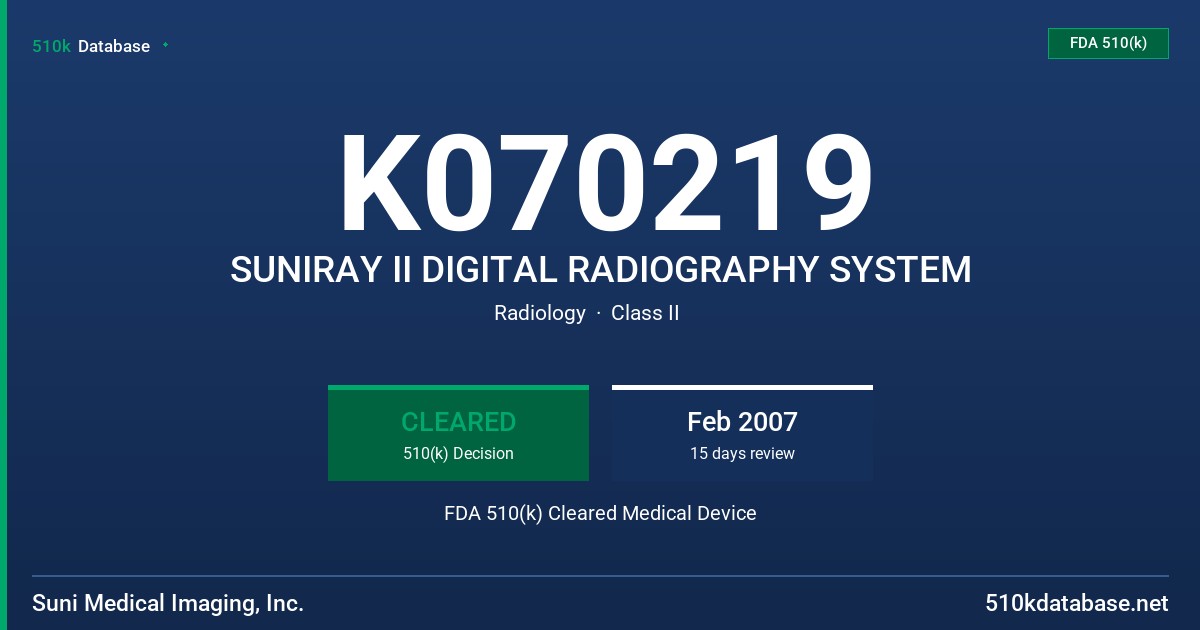 K070219 SUNIRAY II DIGITAL RADIOGRAPHY SYSTEM FDA 510(k) Cleared Medical Device