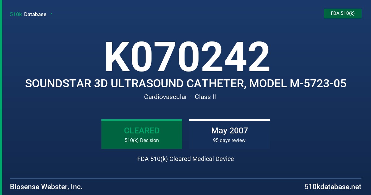 K070242 SOUNDSTAR 3D ULTRASOUND CATHETER, MODEL M-5723-05 FDA 510(k) Cleared Medical Device