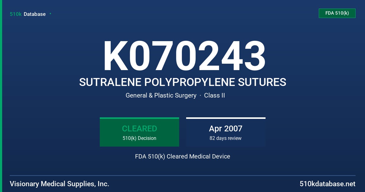K070243 SUTRALENE POLYPROPYLENE SUTURES FDA 510(k) Cleared Medical Device
