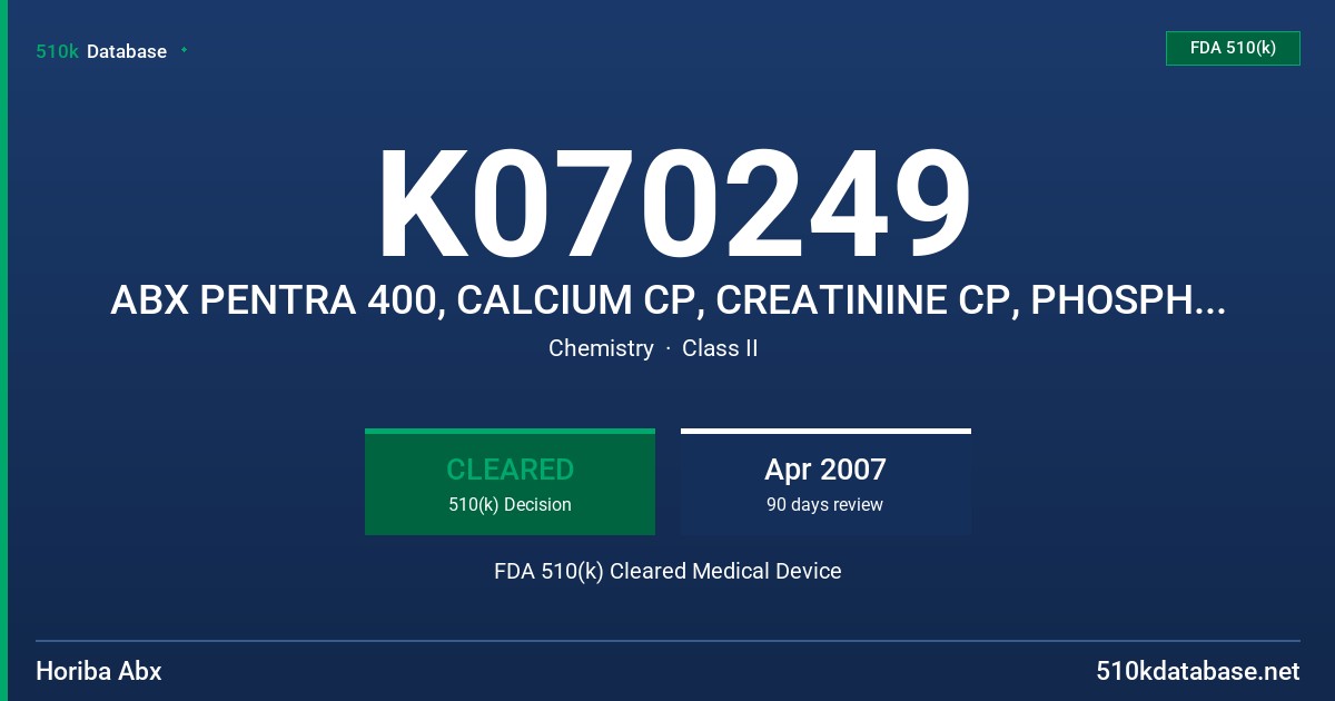 K070249 ABX PENTRA 400, CALCIUM CP, CREATININE CP, PHOSPHORUS CP, AMYLASE CP, URINE CONTROL L/H FDA 510(k) Cleared Medical Device