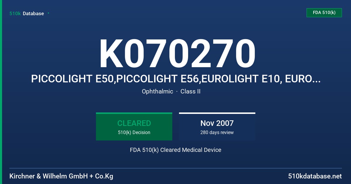 K070270 PICCOLIGHT E50,PICCOLIGHT E56,EUROLIGHT E10, EUROLIGHT E30, AND EUROLIGHT E36 FDA 510(k) Cleared Medical Device