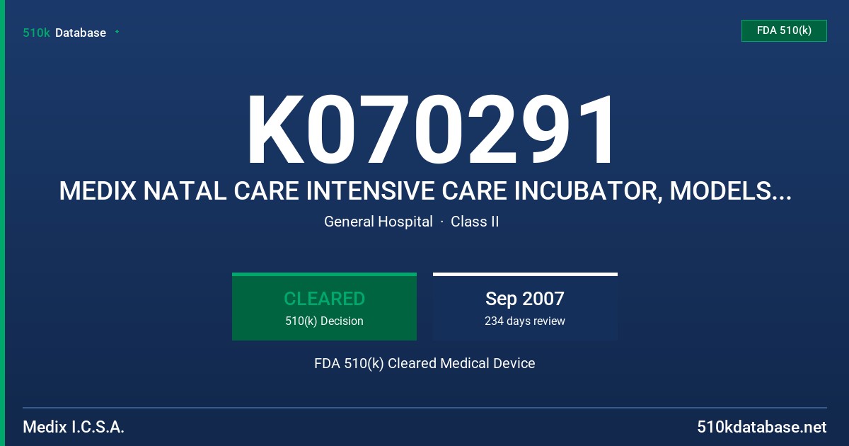 K070291 MEDIX NATAL CARE INTENSIVE CARE INCUBATOR, MODELS-NATAL CARE ST-MX/LX/BX FDA 510(k) Cleared Medical Device